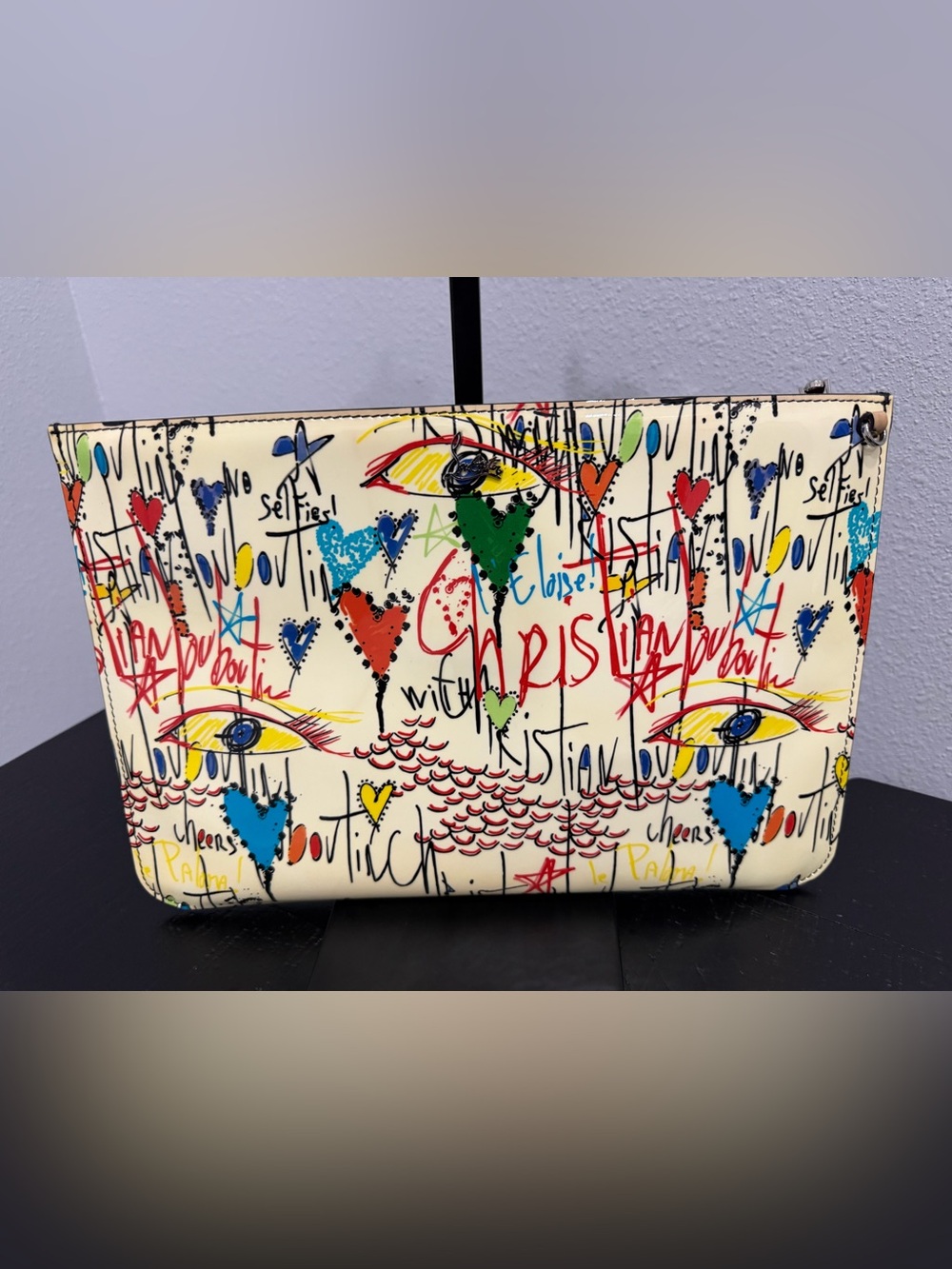 Christian Louboutin Script Multicolor Graffiti Print Women's Clutch